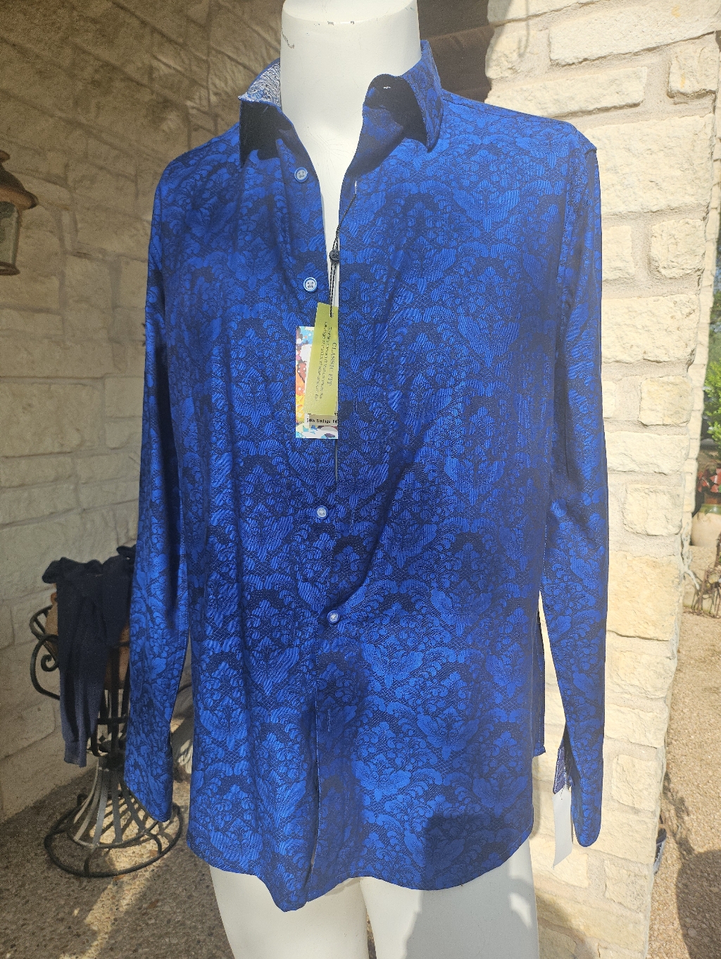 Robert Graham Bayview Blue Pattern Classic Fit Long Sleeve Button Down Shirt M
